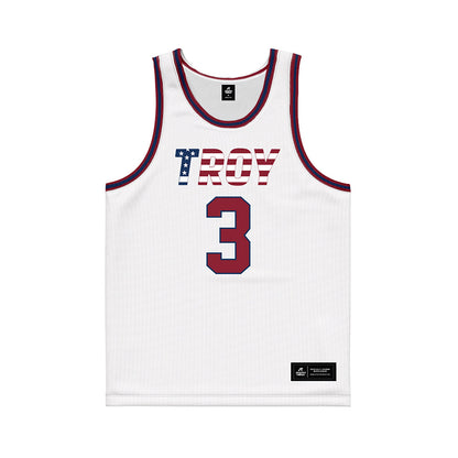 Troy - NCAA Women's Basketball : Emani Jenkins - White Patriotic Basketball Jersey-0