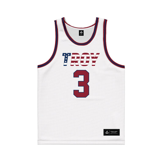 Troy - NCAA Women's Basketball : Emani Jenkins - White Patriotic Basketball Jersey-0