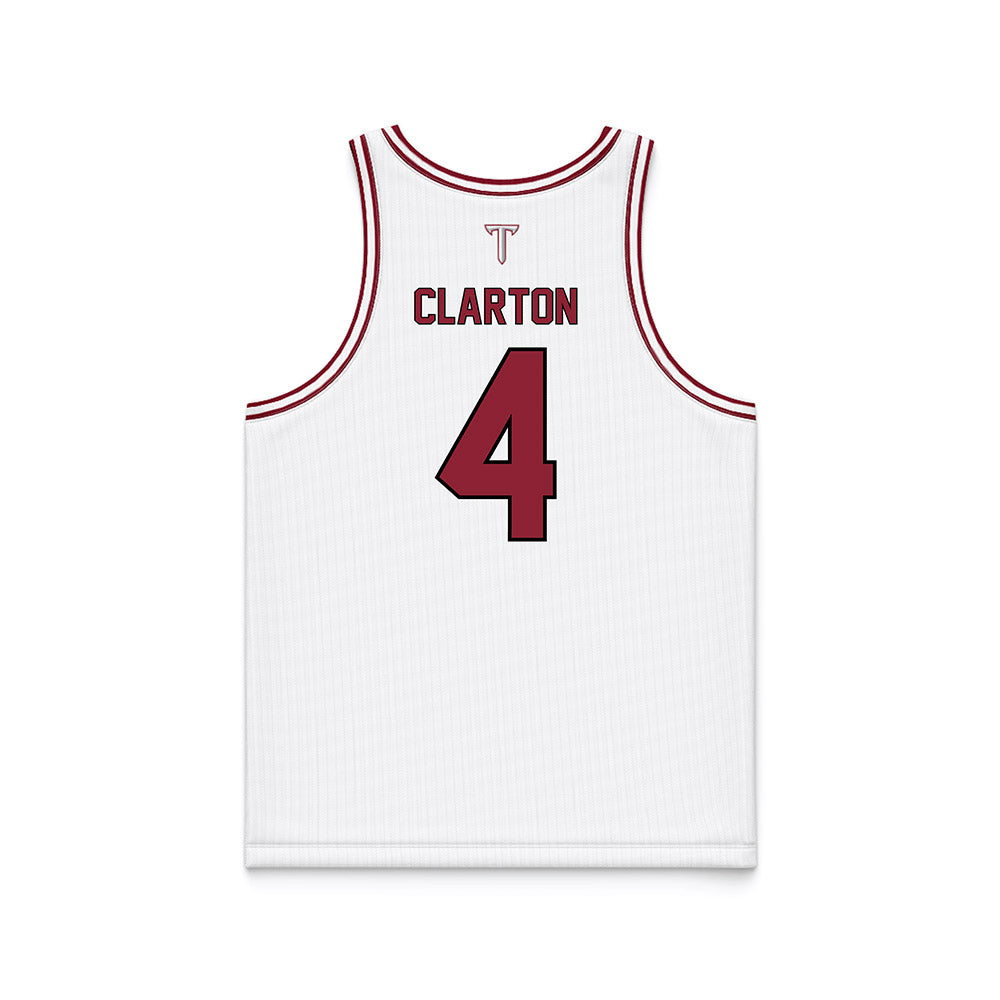 Troy - NCAA Men's Basketball : Emmanuel Clarton - White Basketball Jersey-1