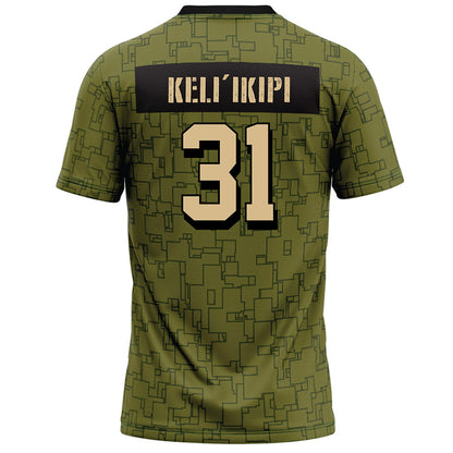 Hawaii - NCAA Football : Tryton Keli'ikipi - Green Camo Football Jersey-1