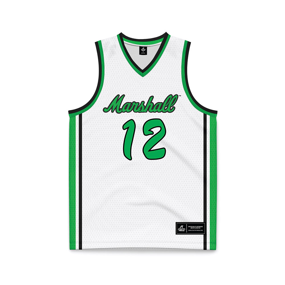 Marshall - NCAA Men's Basketball : Will Moore - White Basketball Jersey-0