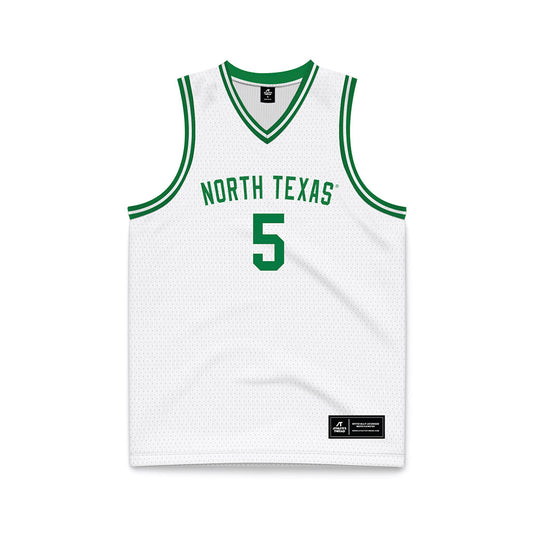 North Texas - NCAA Men's Basketball : david terrell jr - White Basketball Jersey-0