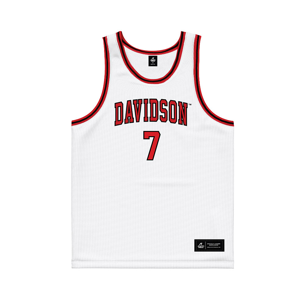 Davidson - NCAA Men's Basketball : RJ Greer - White Basketball Jersey-0