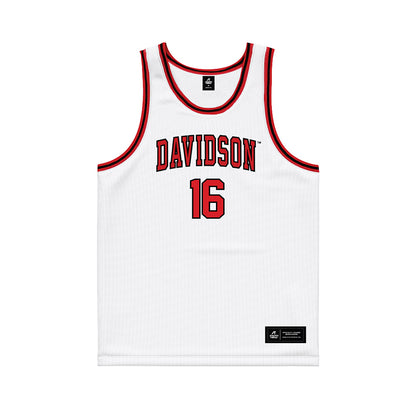 Davidson - NCAA Men's Basketball : Ian Platteeuw - White Basketball Jersey-0