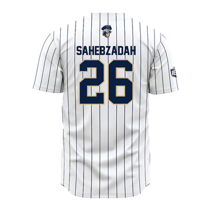 GWU - NCAA Baseball : Adham Sahebzadah - White Pinstripe Jersey