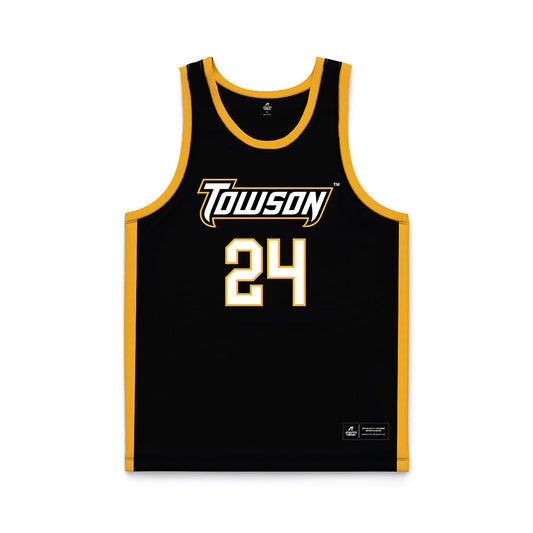 Towson - NCAA Men's Basketball : Jaquan Womack - black Basketball Jersey-0