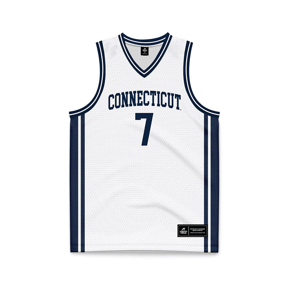 UConn - NCAA Men's Basketball : Jacob Furphy - White Basketball Jersey-0
