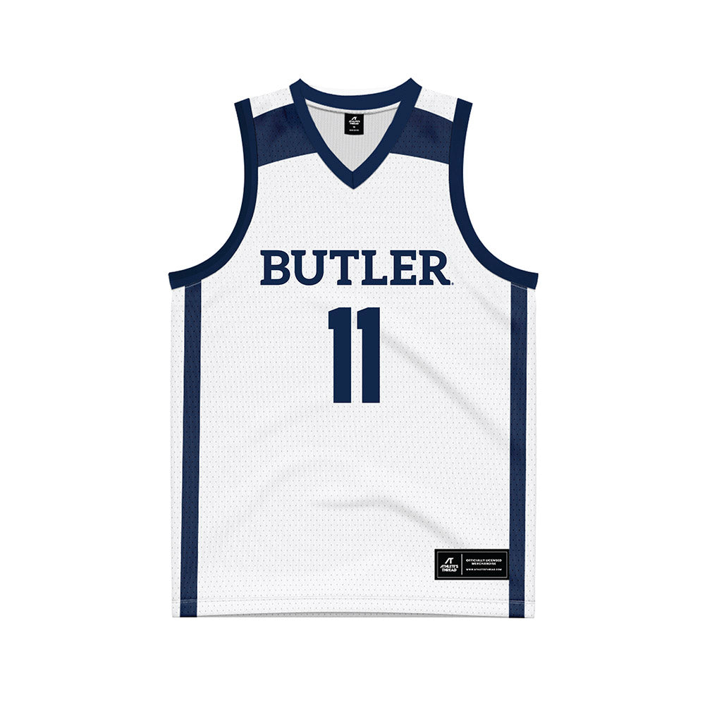 Butler - NCAA Men's Basketball : Finley Bizjack - White Basketball Jersey-0