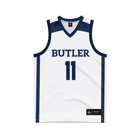 Butler - NCAA Men's Basketball : Finley Bizjack - White Basketball Jersey-0
