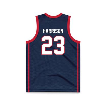 Samford - NCAA Men's Basketball : Caleb Harrison - Navy Basketball Jersey-1