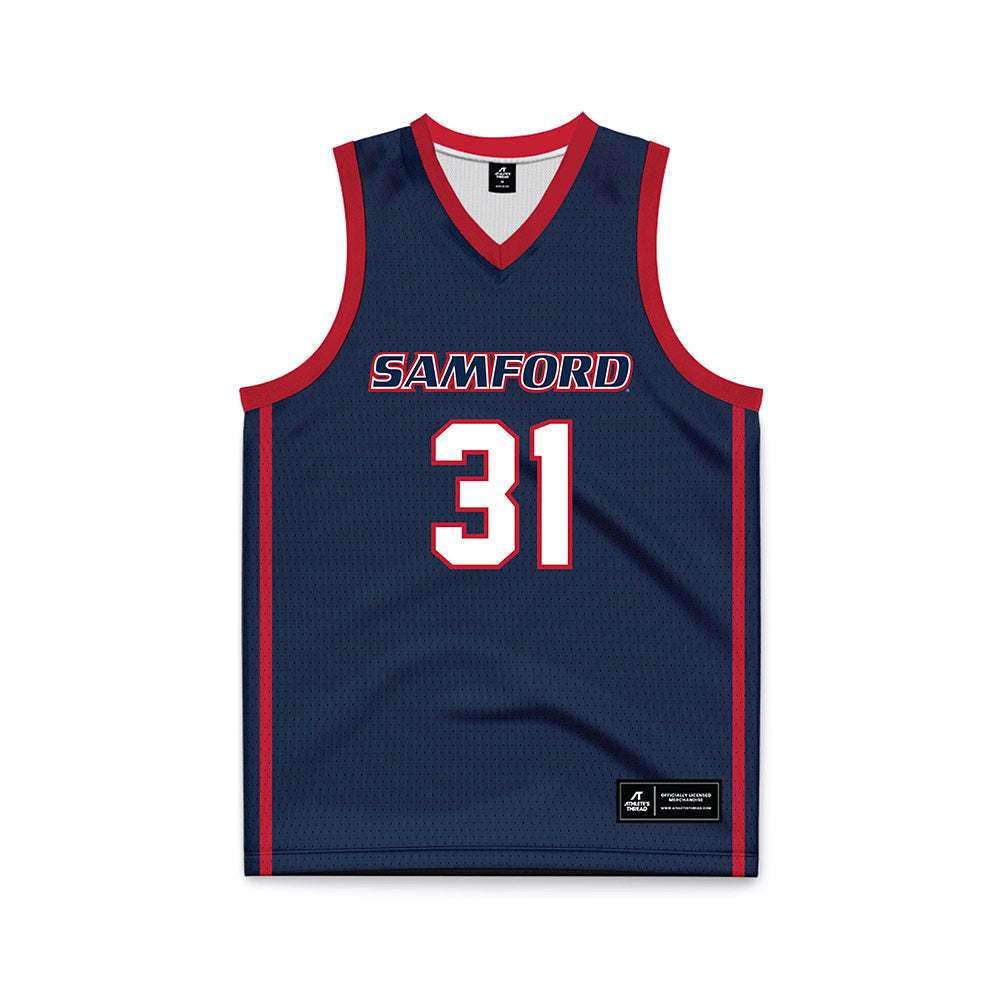 Samford - NCAA Men's Basketball : Joshua Hughes - Navy Basketball Jersey-0