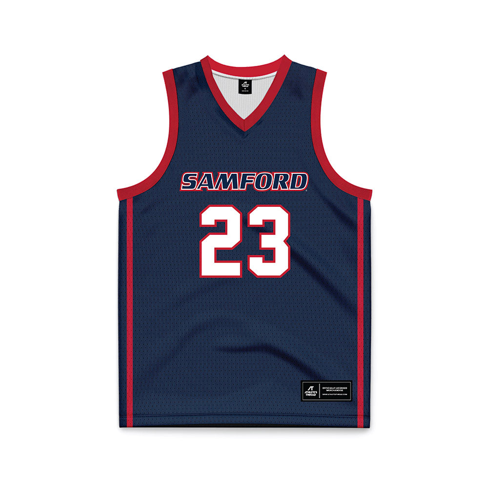 Samford - NCAA Men's Basketball : Caleb Harrison - Navy Basketball Jersey-0