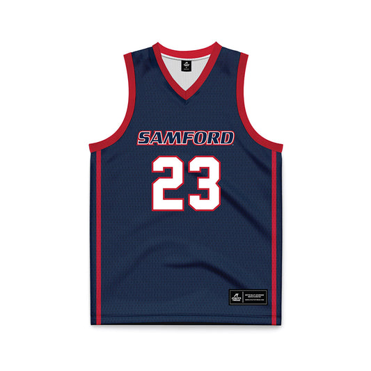 Samford - NCAA Men's Basketball : Caleb Harrison - Navy Basketball Jersey-0