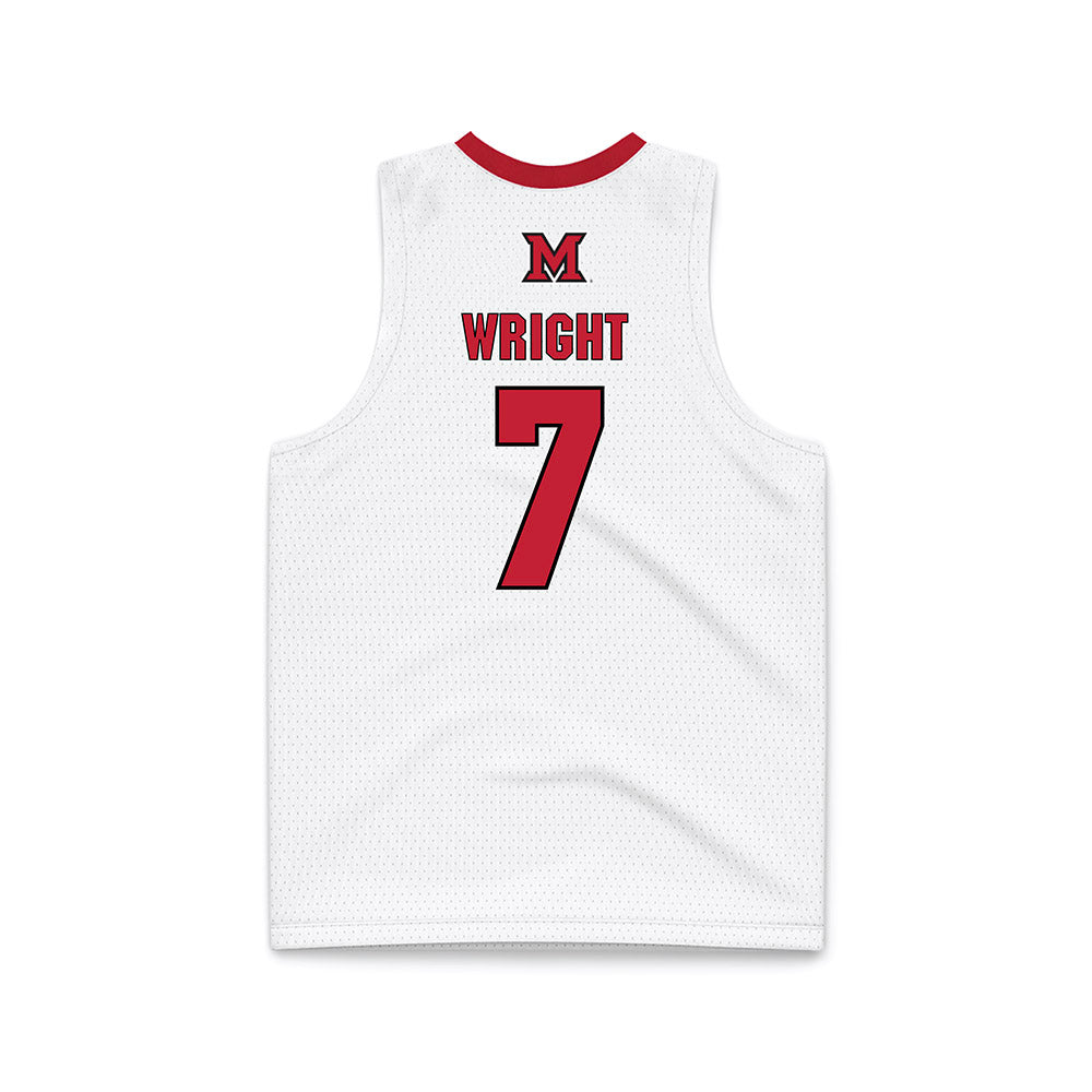 Miami of Ohio - NCAA Men's Basketball : Ethan Wright - White Basketball Jersey-1