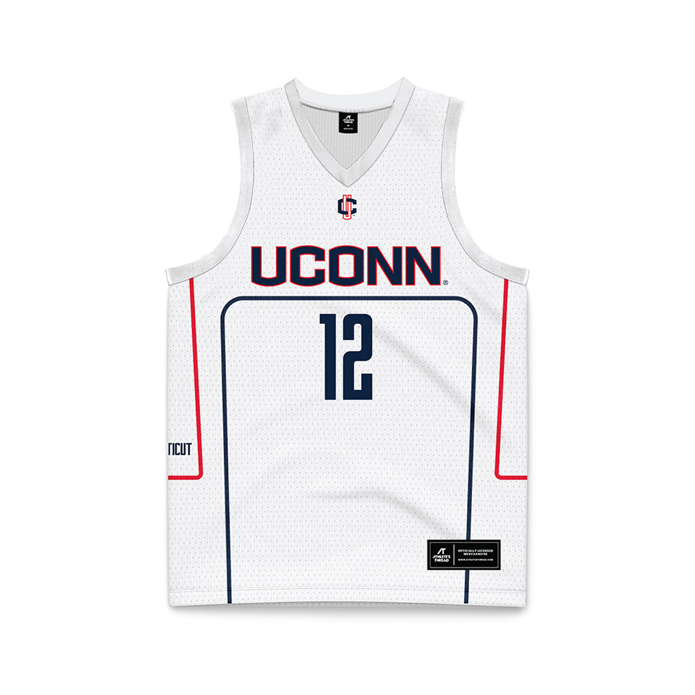 UConn - NCAA Men's Basketball : Eric Reibe - White Basketball Jersey-0