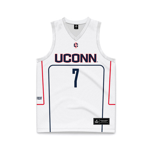 UConn - NCAA Men's Basketball : Jacob Furphy - White Basketball Jersey-0