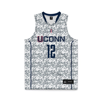 UConn - NCAA Men's Basketball : Eric Reibe - White Camo Basketball Jersey-0