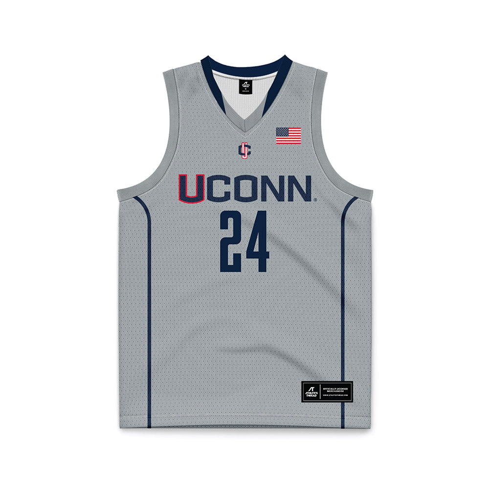UConn - NCAA Men's Basketball : Braylon Mullins - Grey Basketball Jersey-0