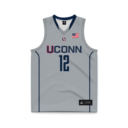 UConn - NCAA Men's Basketball : Eric Reibe - Grey Basketball Jersey-0
