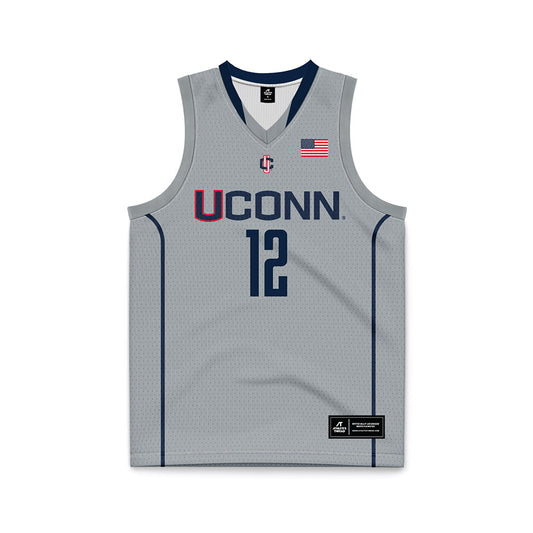 UConn - NCAA Men's Basketball : Eric Reibe - Grey Basketball Jersey-0