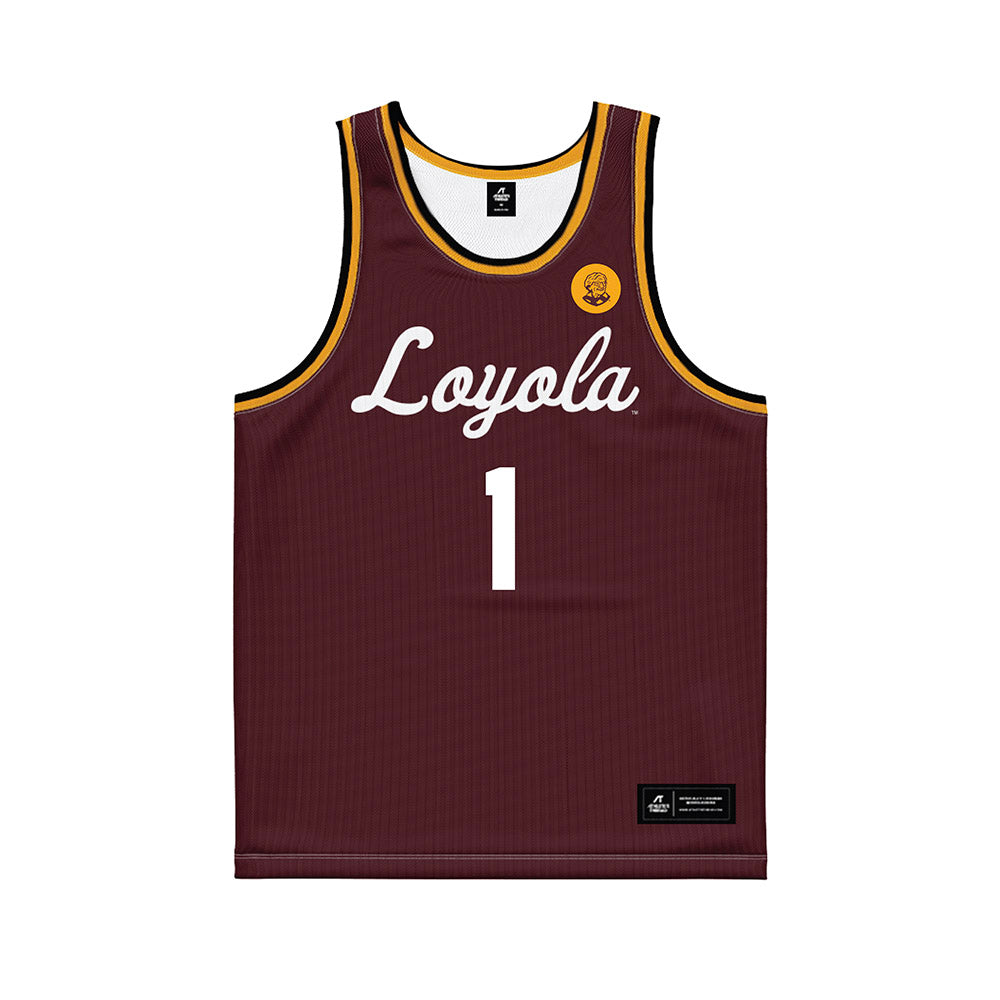 Loyola - NCAA Men's Basketball : Justin Moore - Sister Jean 2025 Maroon Basketball Jersey-0