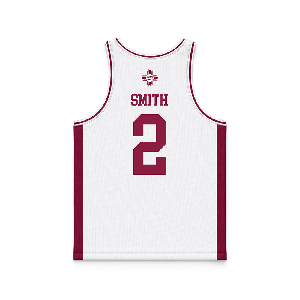 NMSU - NCAA Men's Basketball : Omarr Smith - White Basketball Jersey-1