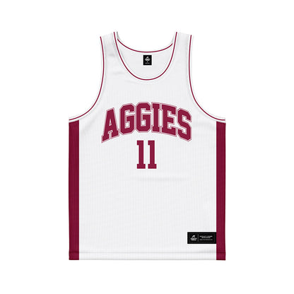 NMSU - NCAA Men's Basketball : Elijah Elliott - White Basketball Jersey-0
