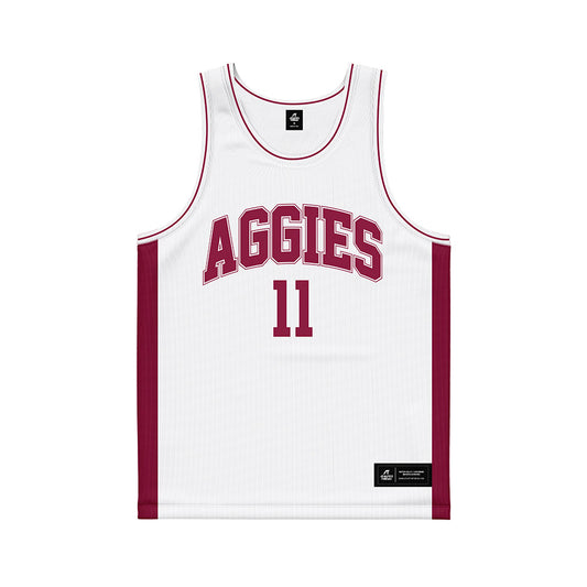 NMSU - NCAA Men's Basketball : Elijah Elliott - White Basketball Jersey-0