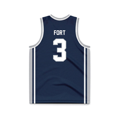 Samford - NCAA Men's Basketball : Trey Fort - Navy Basketball Jersey-1