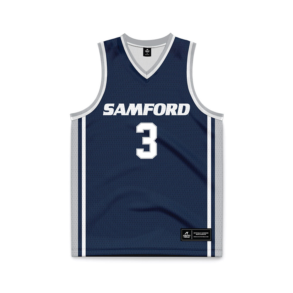 Samford - NCAA Men's Basketball : Trey Fort - Navy Basketball Jersey-0