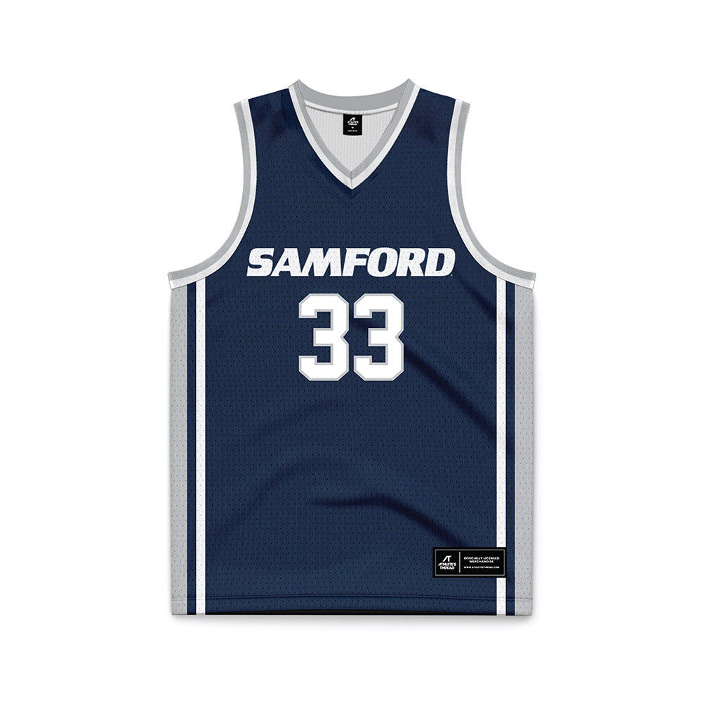 Samford - NCAA Men's Basketball : Zach Lamey - Navy Basketball Jersey-0