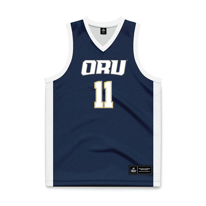 Oral Roberts - NCAA Women's Basketball : Jalei Oglesby - Navy Basketball Jersey-0