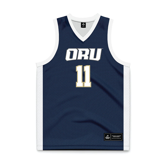 Oral Roberts - NCAA Women's Basketball : Jalei Oglesby - Navy Basketball Jersey-0