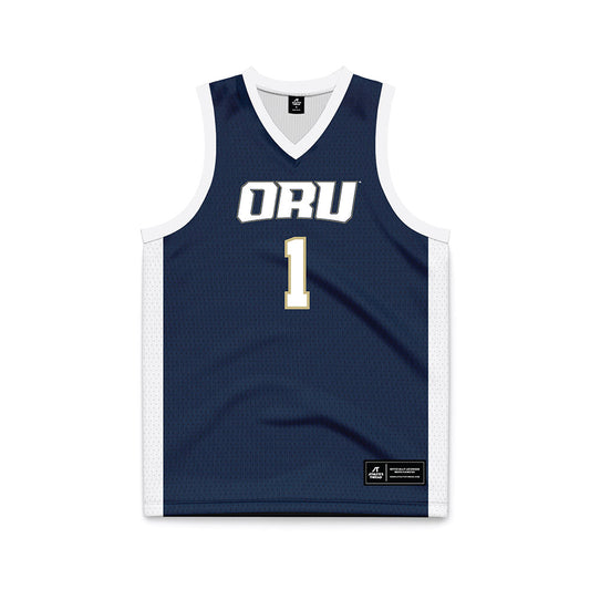 Oral Roberts - NCAA Women's Basketball : Zai Funches - Navy Basketball Jersey-0