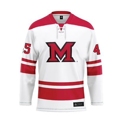 Miami of Ohio - NCAA Men's Ice Hockey : Matteo Drobac - White Hockey Jersey-0