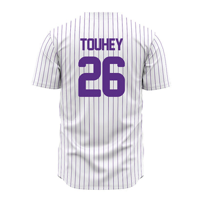 North Alabama - NCAA Baseball : Jordan Touhey - White Pin Stripe Jersey-1