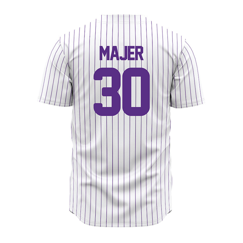 North Alabama - NCAA Baseball : Zakary Majer - White Pin Stripe Jersey-1