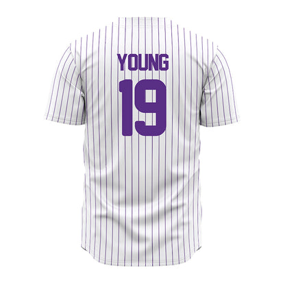 North Alabama - NCAA Baseball : Reese Young - White Pin Stripe Jersey-1