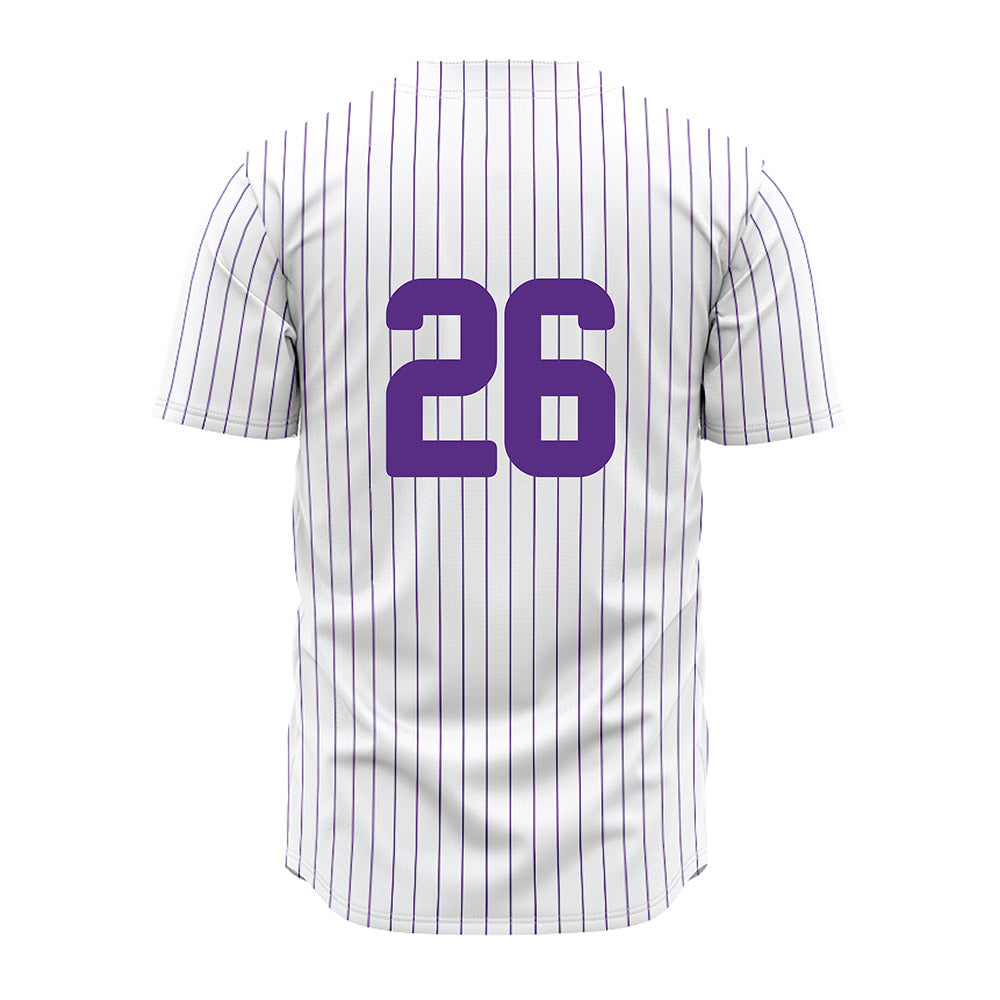 North Alabama - NCAA Baseball : Jordan Touhey - White Pin Stripe Jersey-1