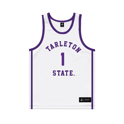 Tarleton State - NCAA Men's Basketball : Aj Dent - White Basketball Jersey-0