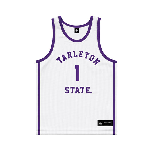 Tarleton State - NCAA Men's Basketball : Aj Dent - White Basketball Jersey-0