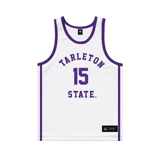 Tarleton State - NCAA Men's Basketball : Caleb Evans - White Basketball Jersey-0