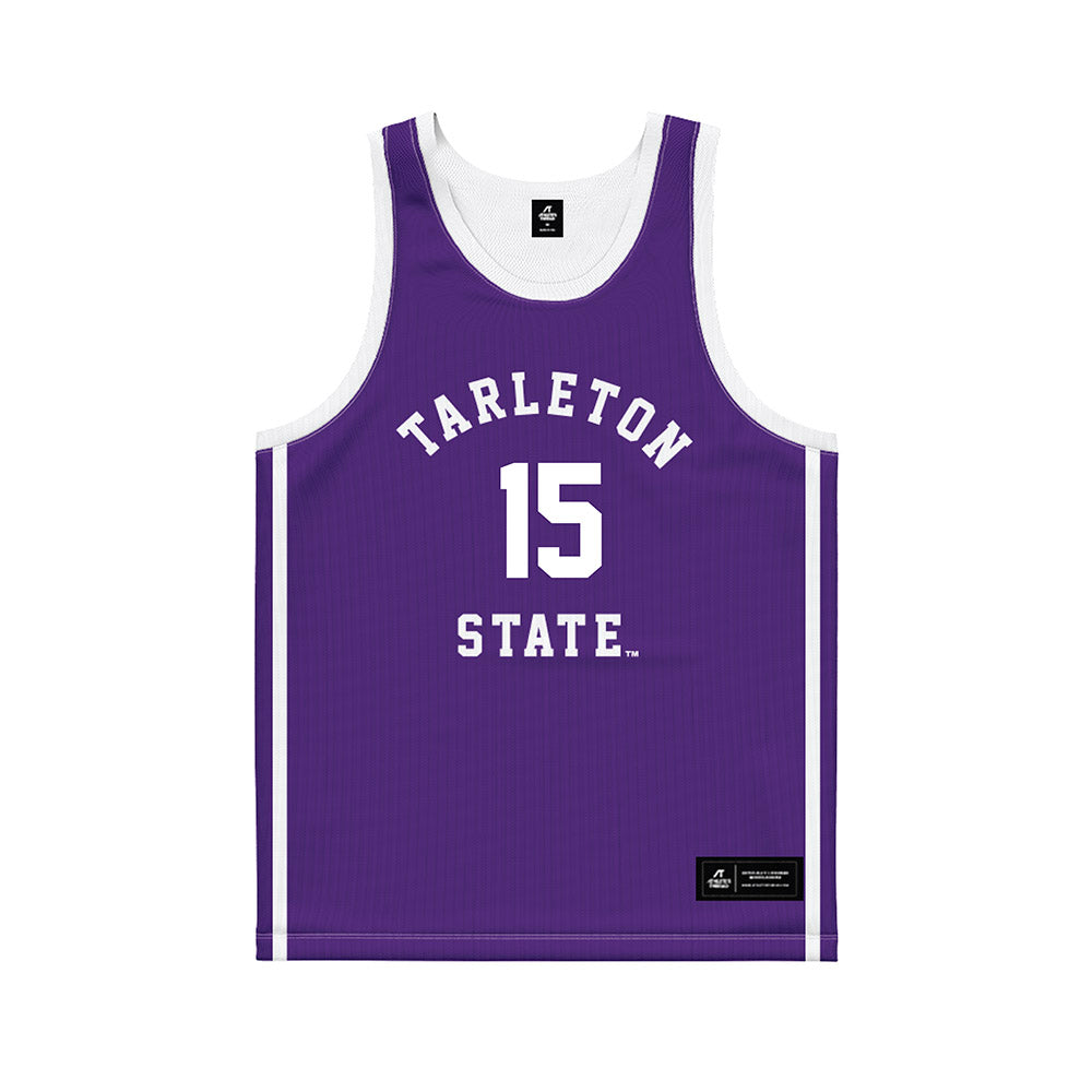 Tarleton State - NCAA Men's Basketball : Caleb Evans - Purple Basketball Jersey-0