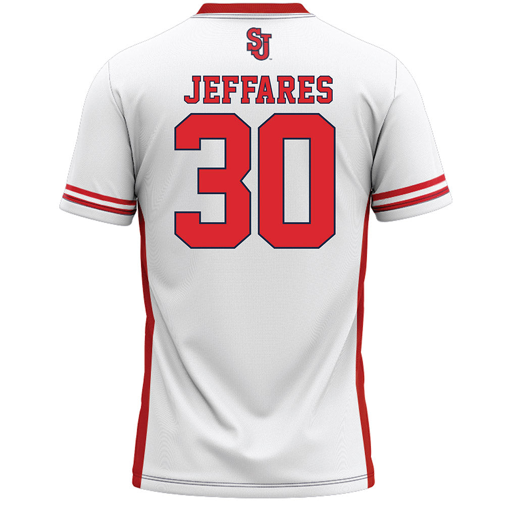 St. Johns - NCAA Men's Lacrosse : AJ Jeffares - White Lacrosse Jersey -1