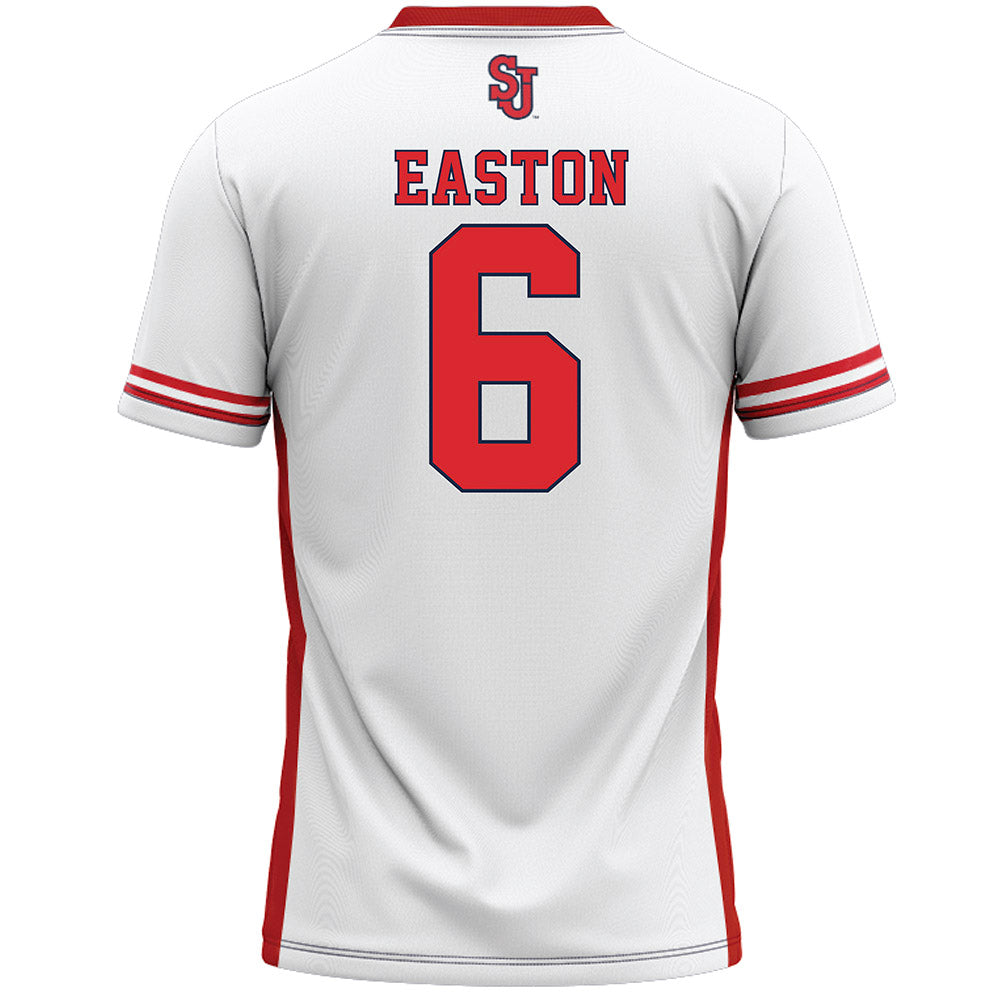 St. Johns - NCAA Men's Lacrosse : James Easton - White Lacrosse Jersey -1