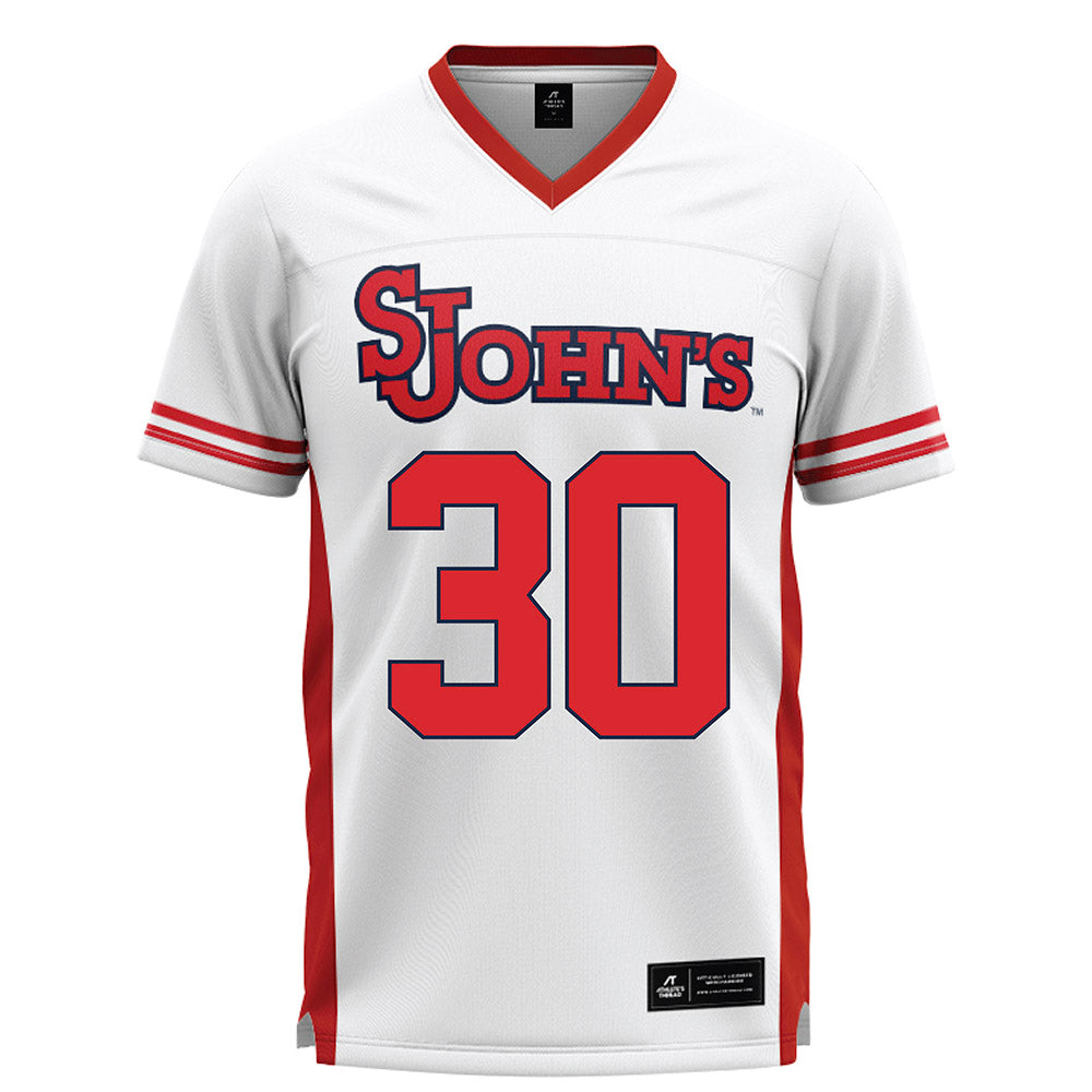 St. Johns - NCAA Men's Lacrosse : AJ Jeffares - White Lacrosse Jersey -0