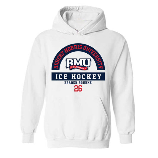 Robert Morris - NCAA Men's Ice Hockey : Braden Rourke - Classic Fashion Shersey Hooded Sweatshirt-0