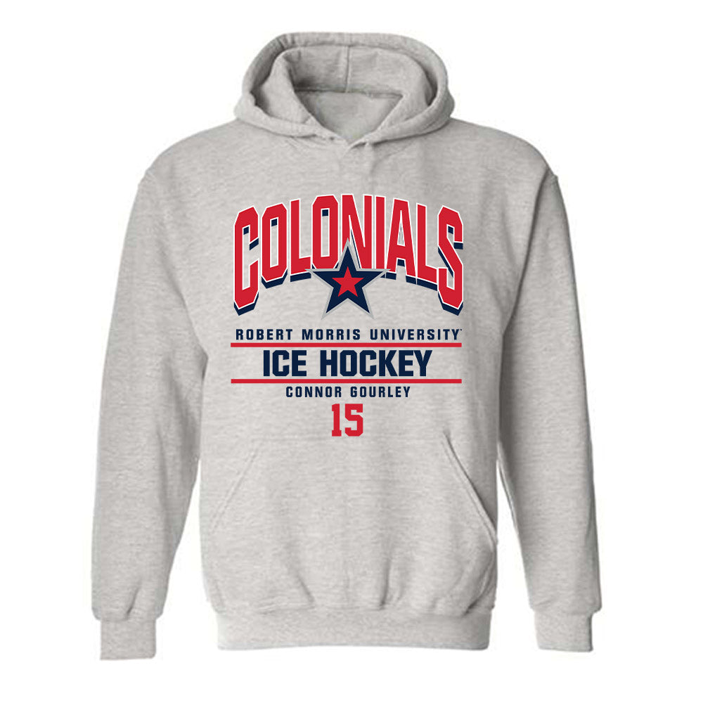 Robert Morris - NCAA Men's Ice Hockey : Connor Gourley - Classic Fashion Shersey Hooded Sweatshirt-0