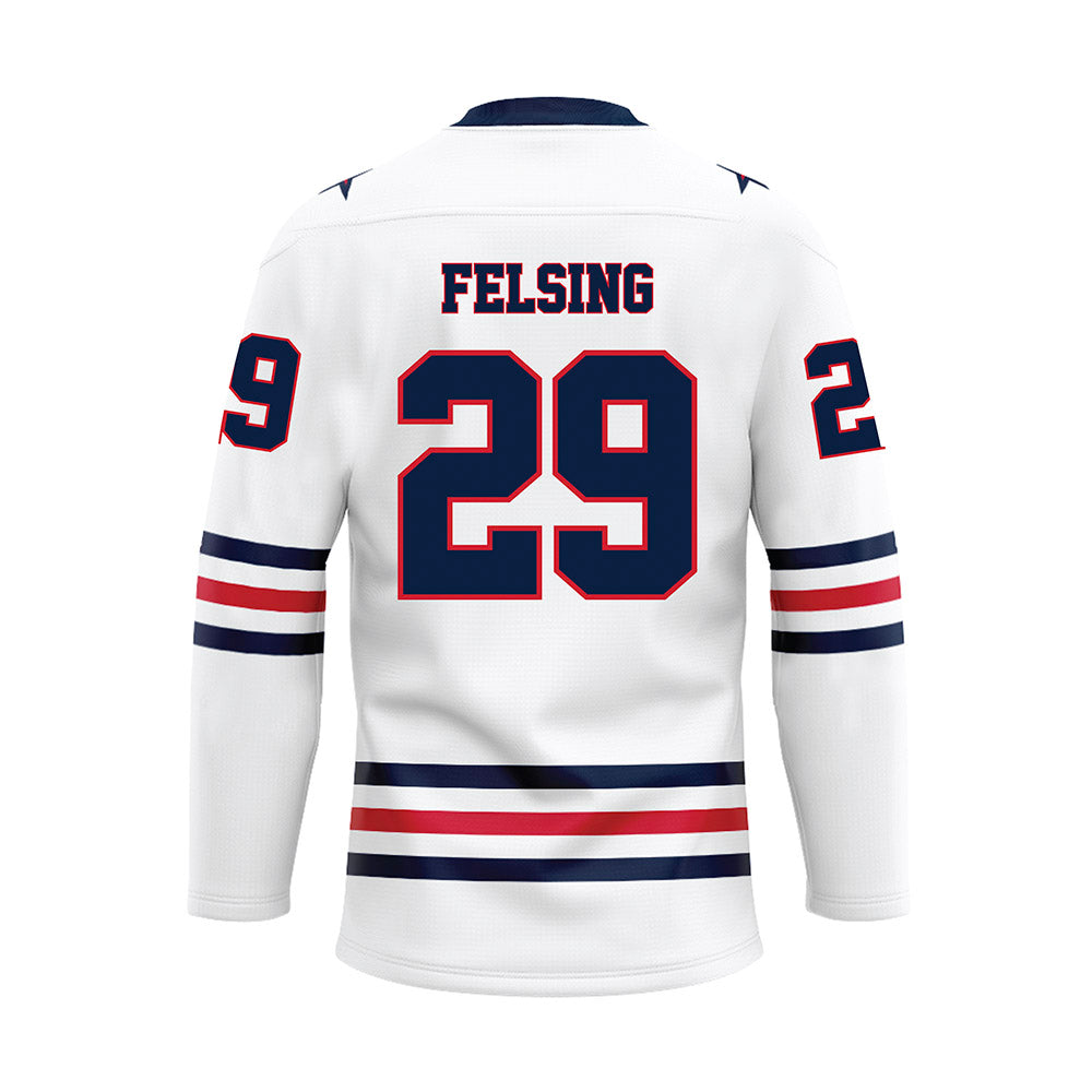 Robert Morris - NCAA Men's Ice Hockey : Michael Felsing - White Hockey Jersey-1