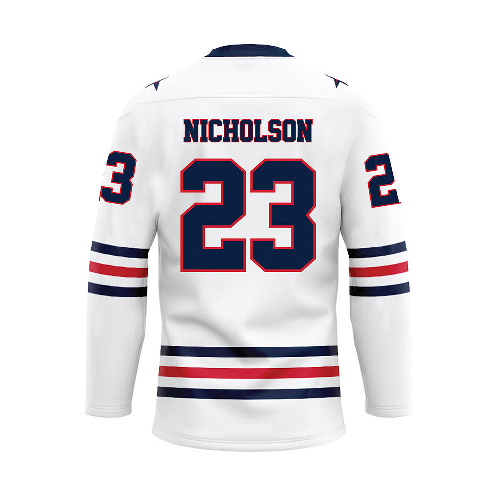 Robert Morris - NCAA Men's Ice Hockey : Zeke Nicholson - White Hockey Jersey-1